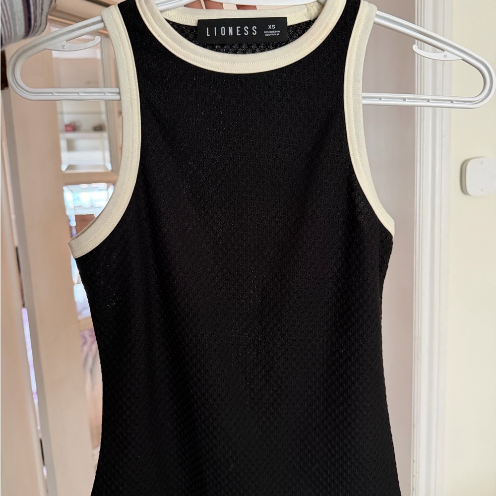 Lioness Black Tank Top with Cream Trim